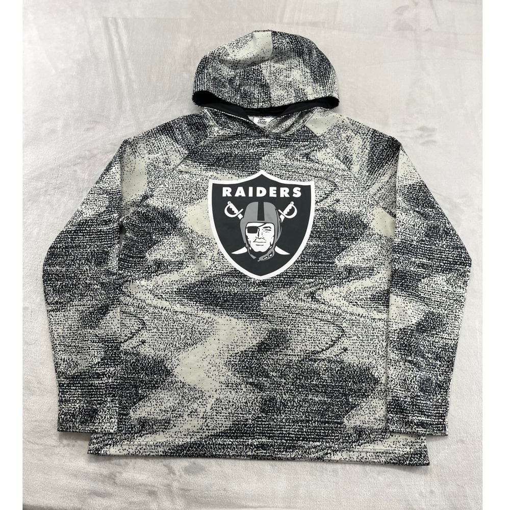 NFL Team Apparel Raiders Hoodie Men XL White Black Camo Pullover Logo Streetwear